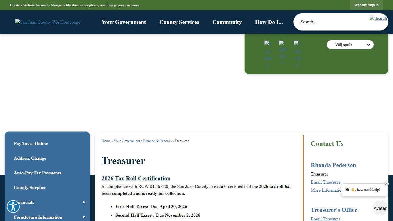 Treasurer San Juan County, WA